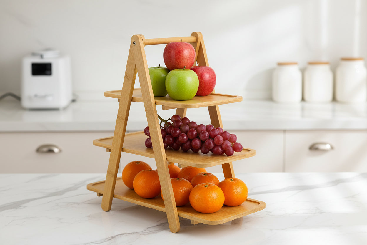 Elite Royal 3-Tier Wooden Fruit Tray – Premium Quality Serving & Storage Stand