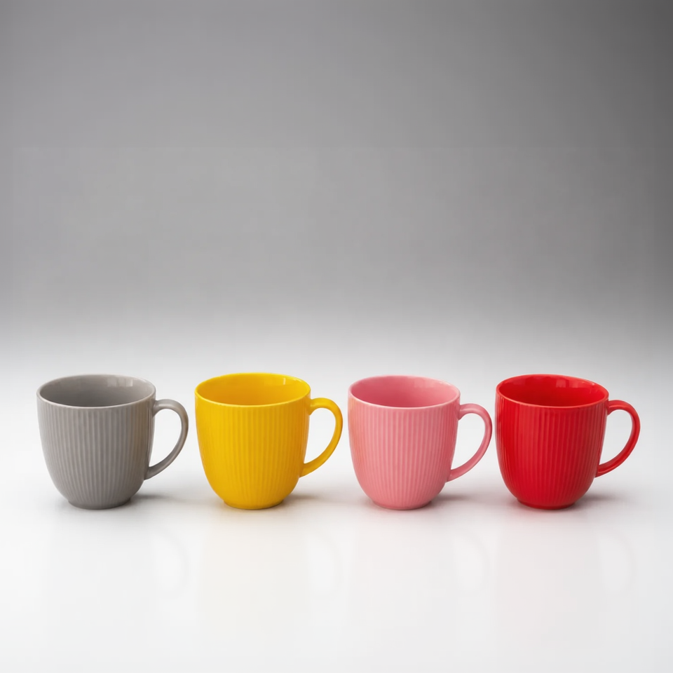 Premium Coffee Ribbed Ceramic Mug Set