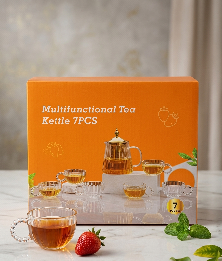 7-Piece Luxury Glass Tea Set with Stainless Steel Infuser | Teapot & 6 Cups
