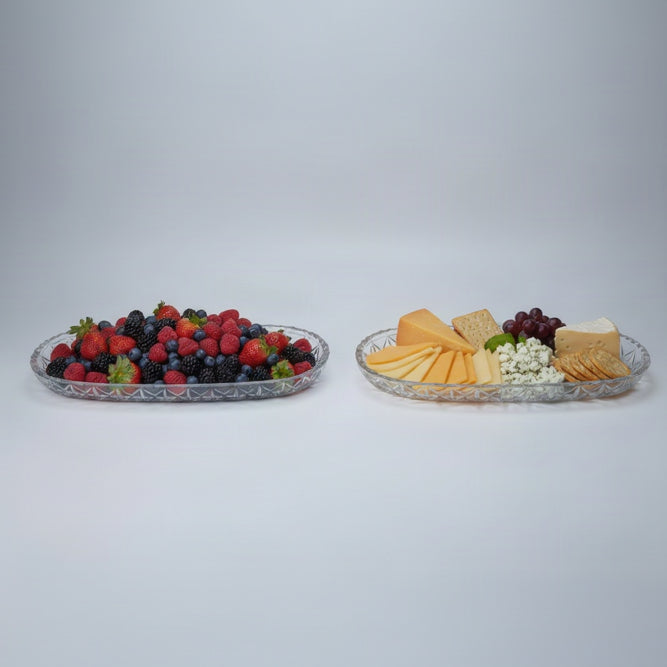 Green Apple Oval Glass Serving Platter / Tray