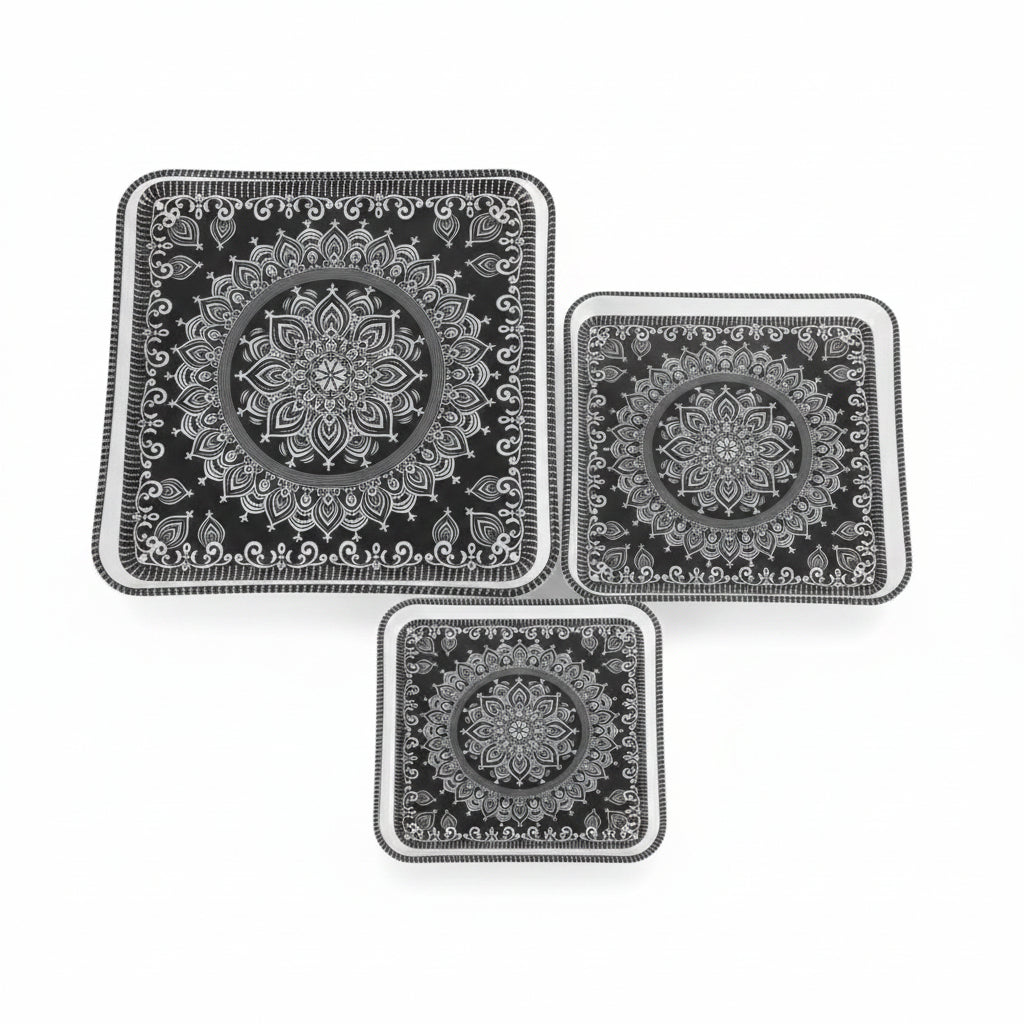 3 Piece Mandala Print Serving Tray Set