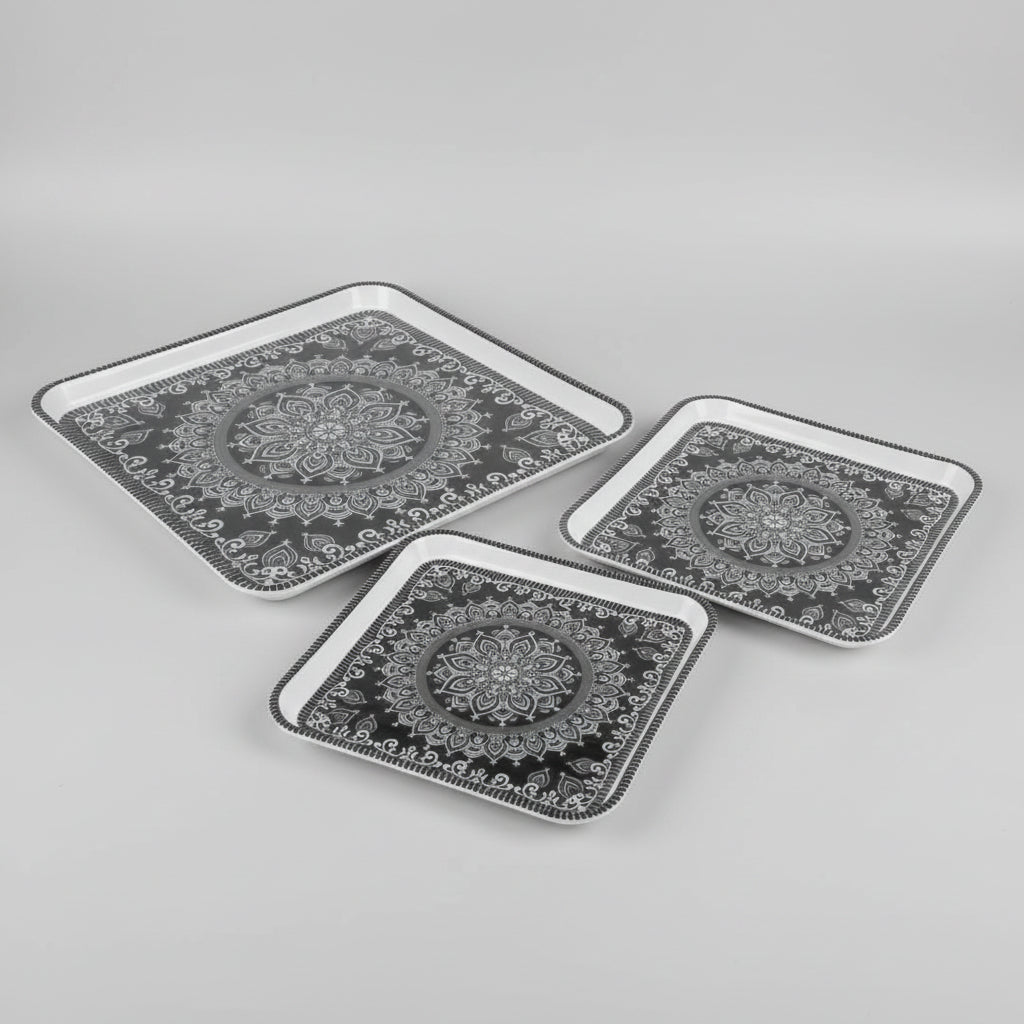 3 Piece Mandala Print Serving Tray Set