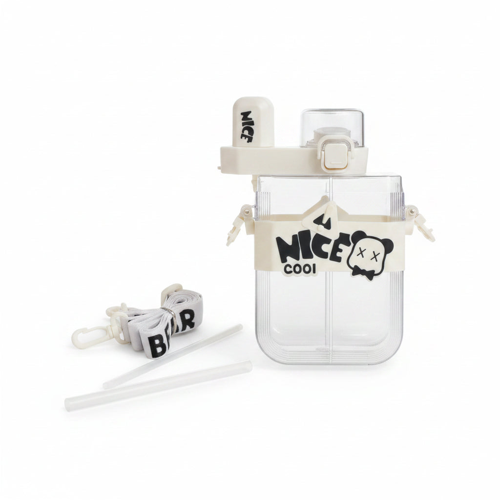 Nice Cool Bear Water Bottle with Straw & Detachable Strap