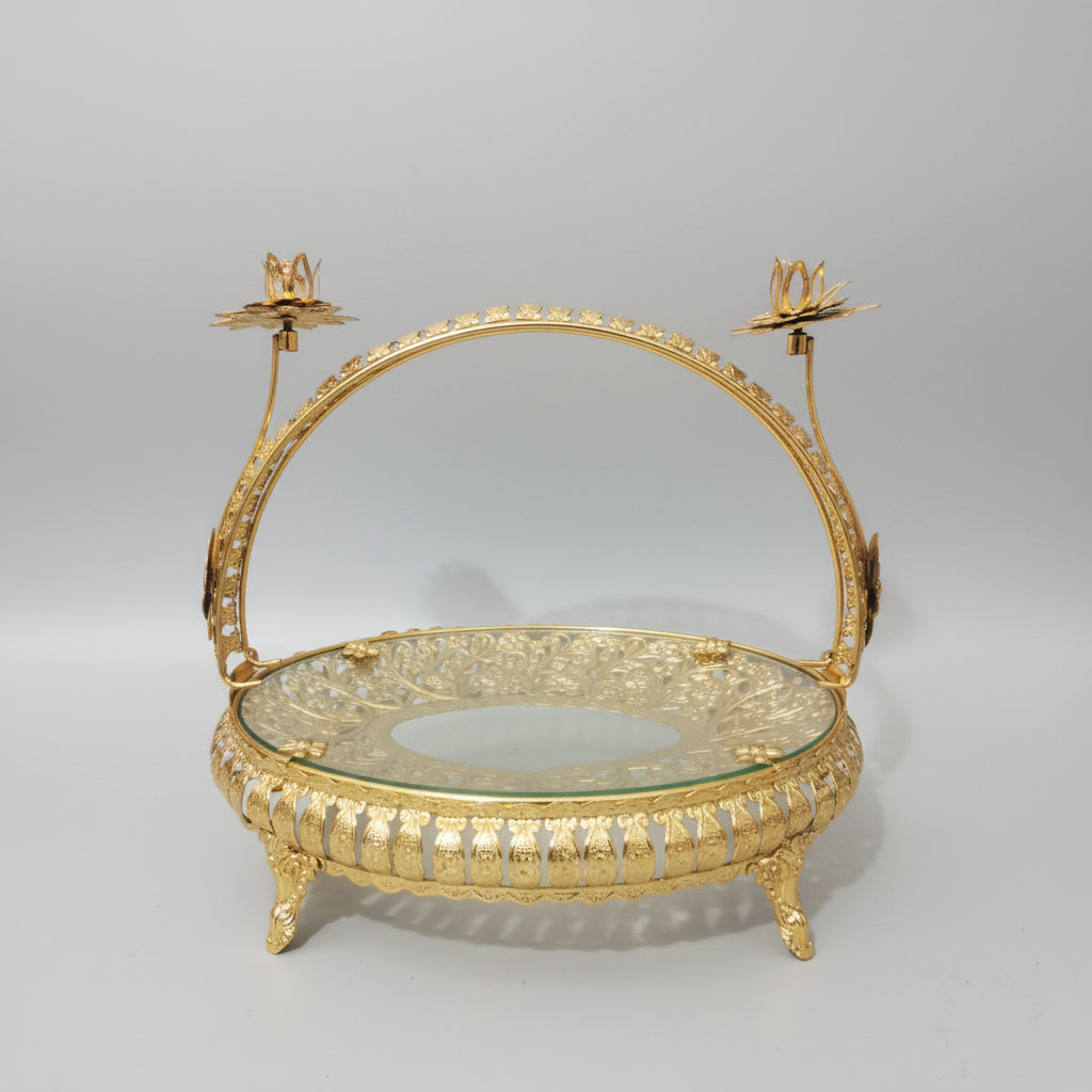 Luxury Gold Fruit Tray with Handle – Decorative Serving Basket