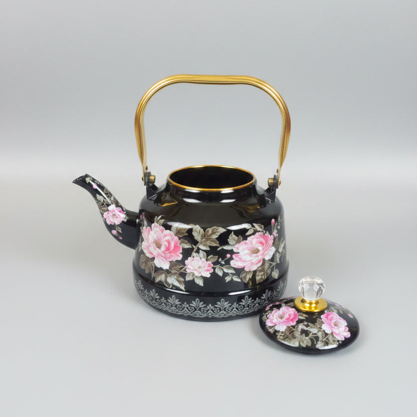 Floral Design & Induction Base Enamel Coated Kettle