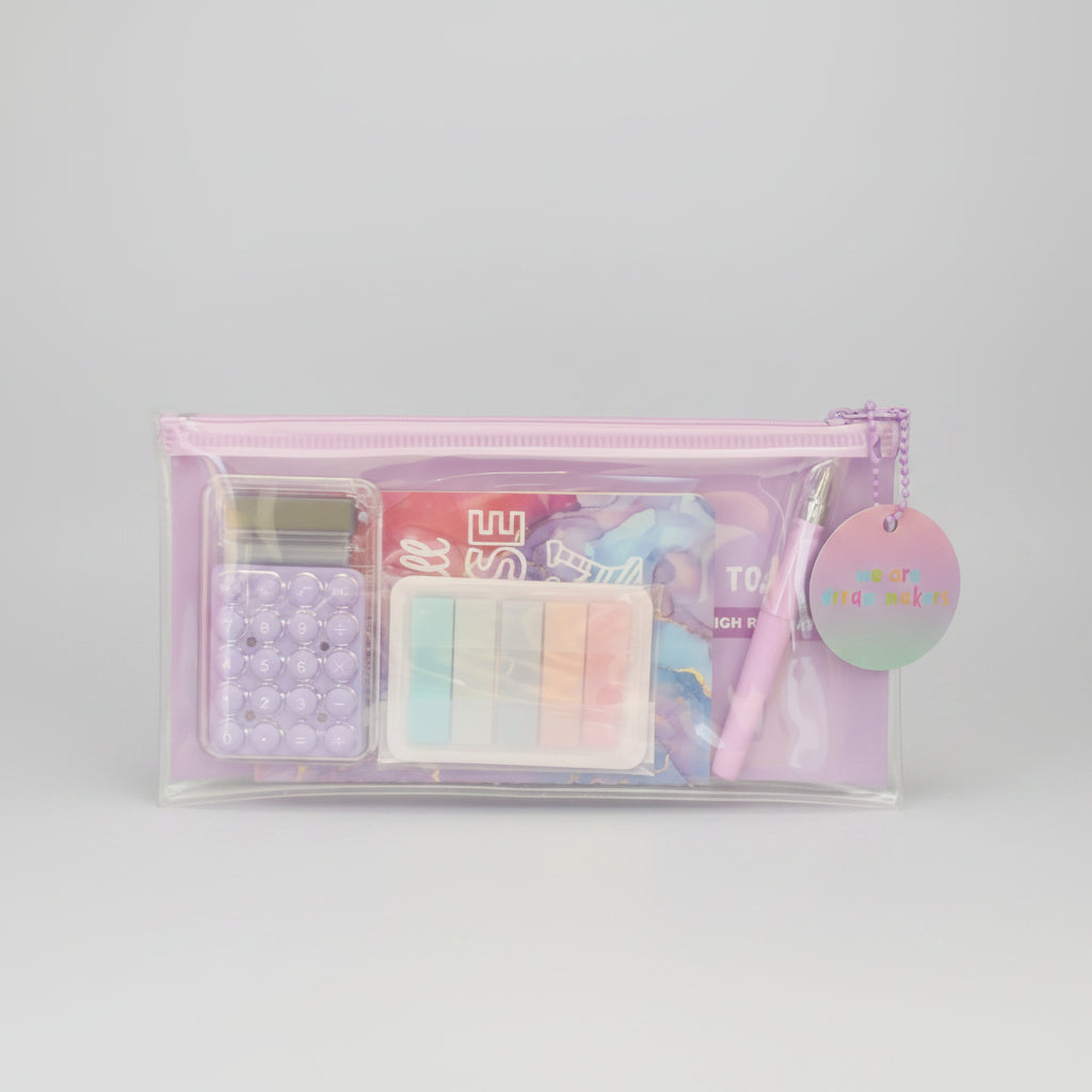 Pastel Stationery Gift Set β Pouch, Notebook, Calculator, Pen & Sticky Notes