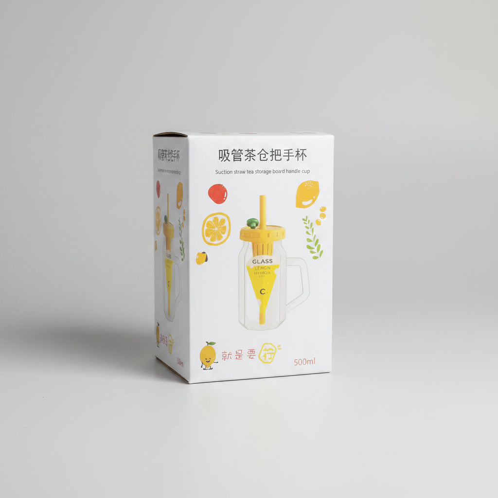 Glass Tumbler with Handle & Straw