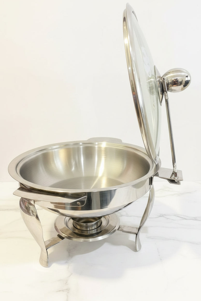 AL ANSAR Stainless Steel Serving Pot | Chafing Dish with Glass Lid & Candle Warmer