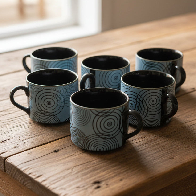 6 Pieces Ceramic Mug Set Gift Pack | Modern Coffee & Tea Cups Set for Home and Office