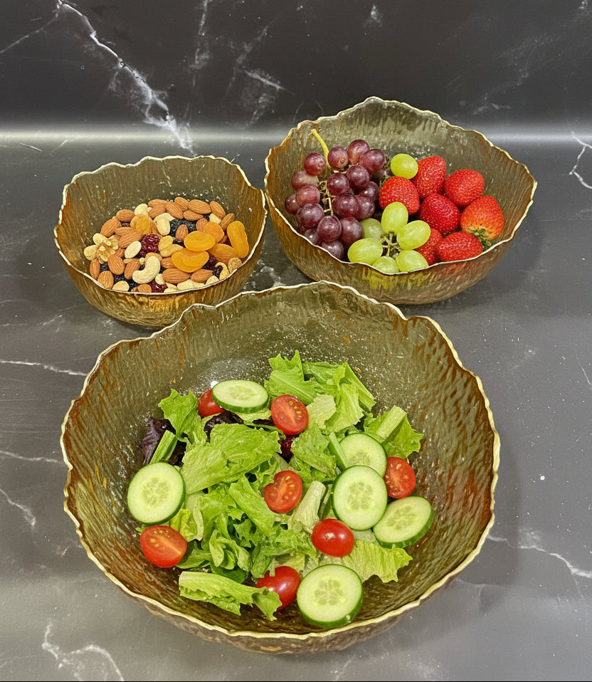 3 Pieces Glass Bowl Set | Premium Clear Glass Serving Bowls for Salad, Snacks & Desserts