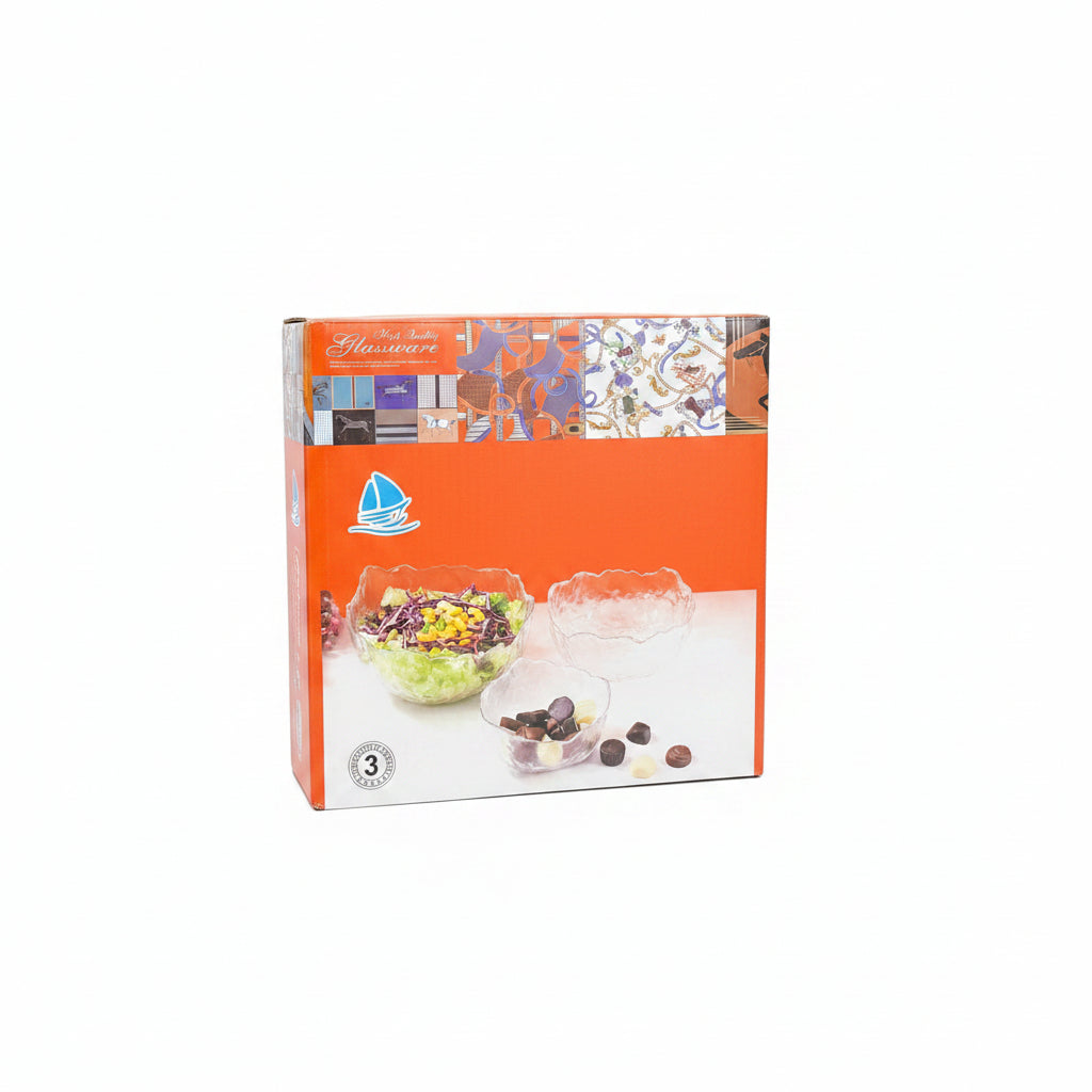 3 Pieces Glass Bowl Set | Premium Clear Glass Serving Bowls for Salad, Snacks & Desserts