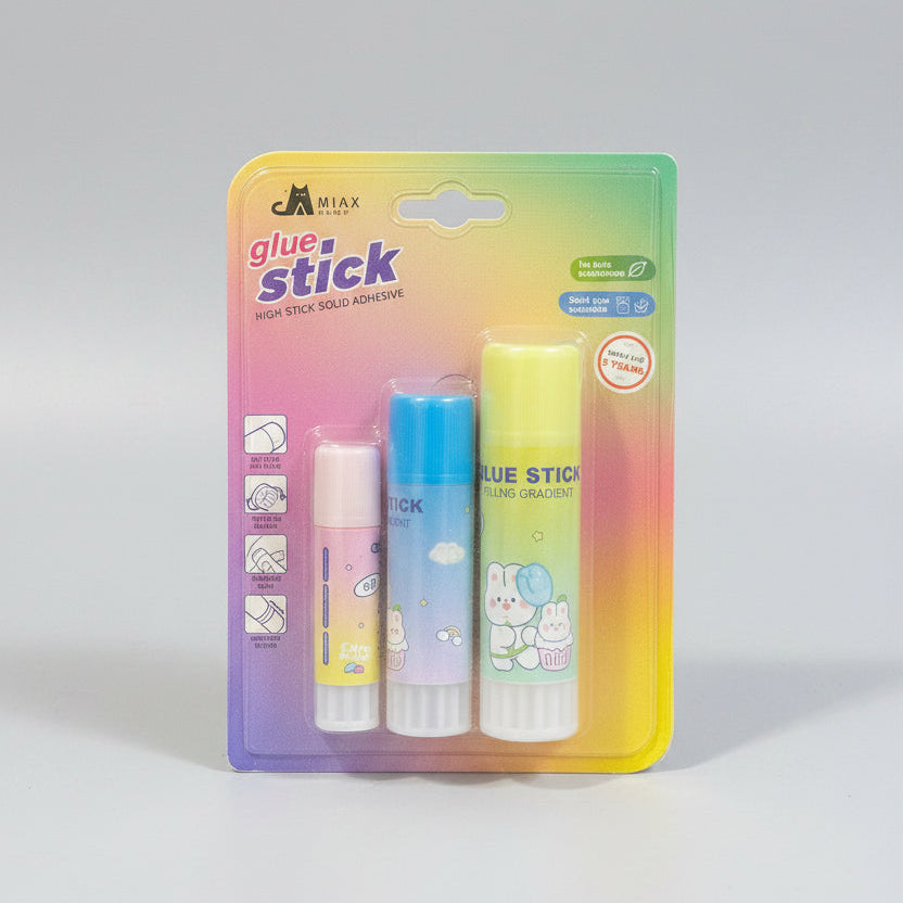 MIAX Glue Stick Set of 3 – Non-Toxic Washable Solid Adhesive for School, Office & Crafts