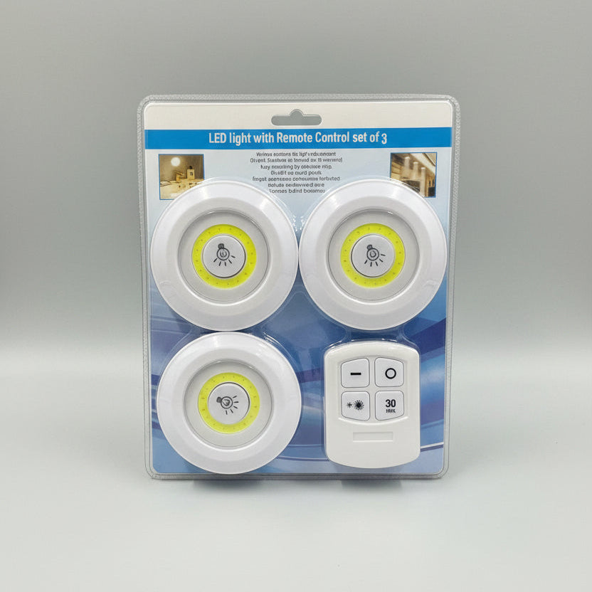 3-PCS LED Puck Lights with Remote Control | Wireless Battery Operated Cabinet & Closet Lights