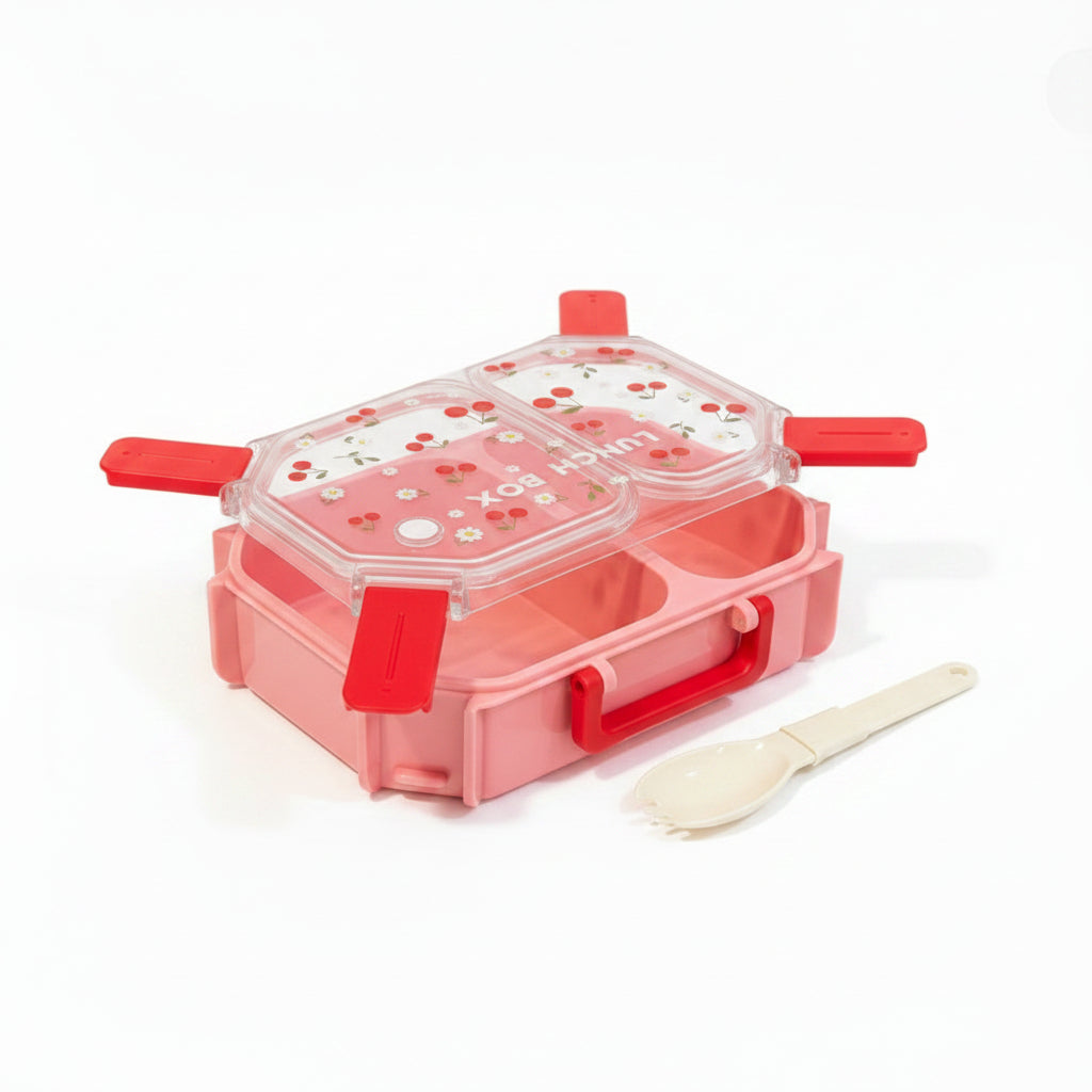 3-Compartment Lunch Box with Spoon – Leakproof Portable Bento Lunch Box for Kids