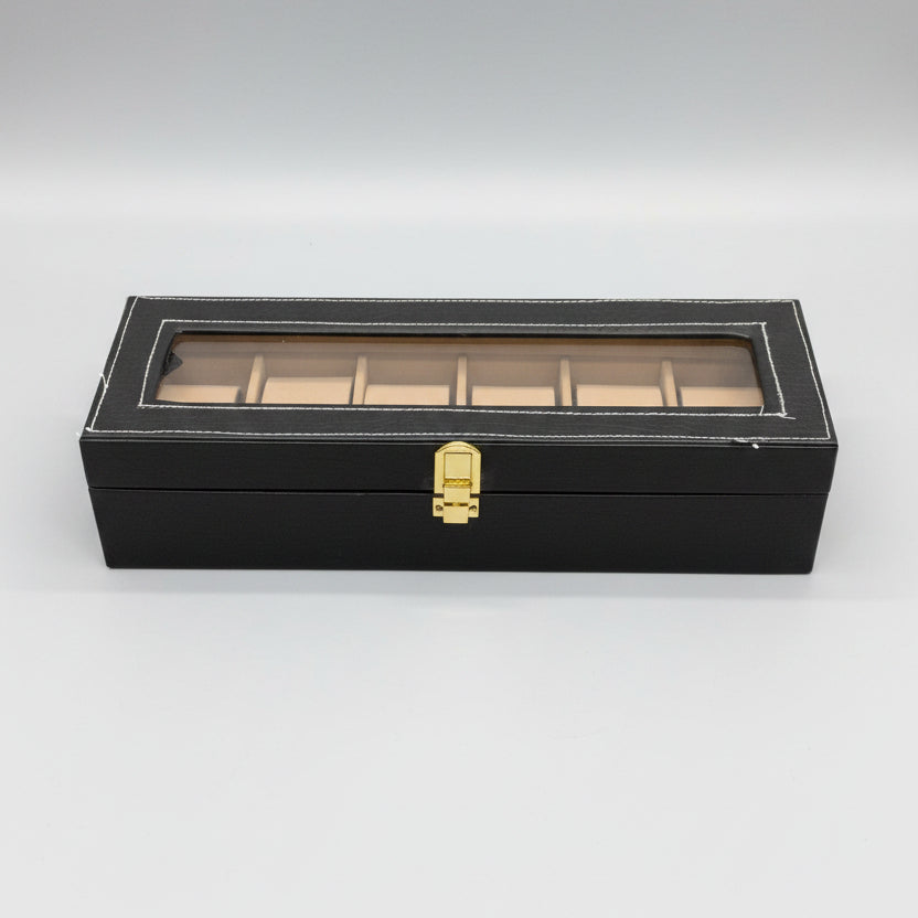6-Slot Luxury Watch Storage Box with Glass Display Lid | Premium Watch Organizer Case