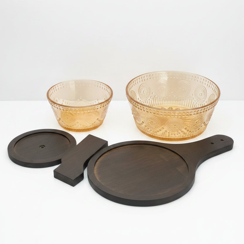 2 PCS Sunflower Salad Bowl Set with Wooden Stand | Premium Serving Bowls