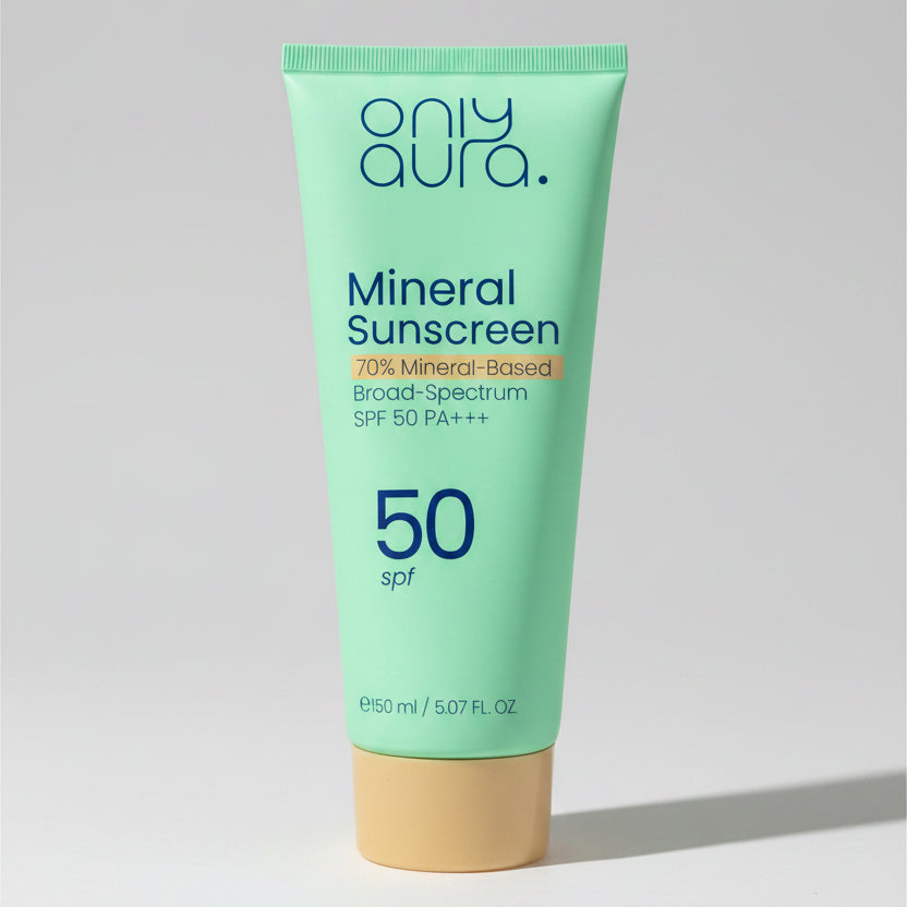 Only Aura Mineral Sunscreen SPF 50 PA+++| Broad Spectrum UV Protection