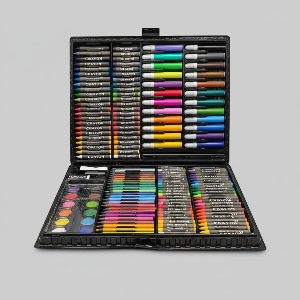186 Pieces Deluxe Art Set in Case – Crayons, Markers, Colored Pencils & Watercolors