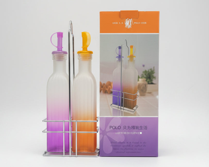 Elegant Glass Oil Dispenser Bottles with Stainless Steel Holder