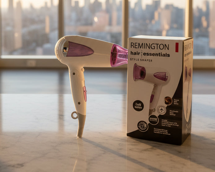 Remington Hair Essentials 2000W Foldable Hair Dryer – Pink & White