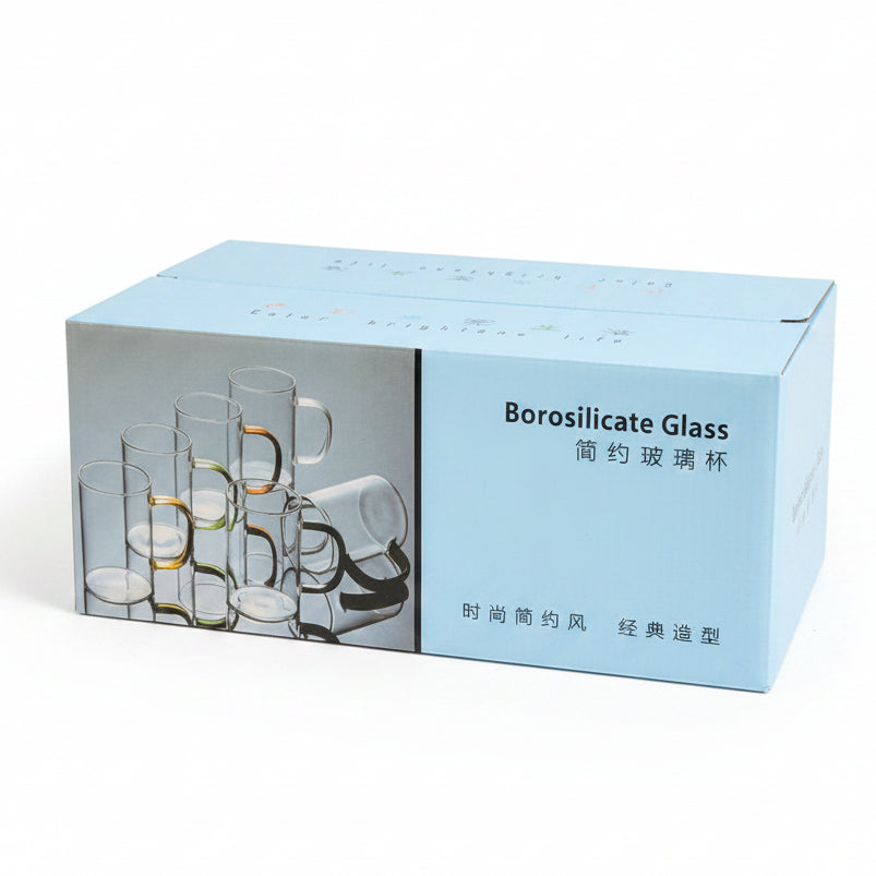 6-Piece Heat-Resistant Borosilicate Glass Cup Set with Colored Handles