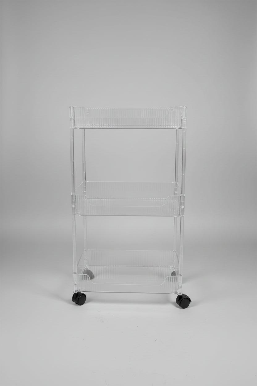 3-Tier Clear Acrylic Fluted Rolling Utility Cart – Mobile Storage Trolley