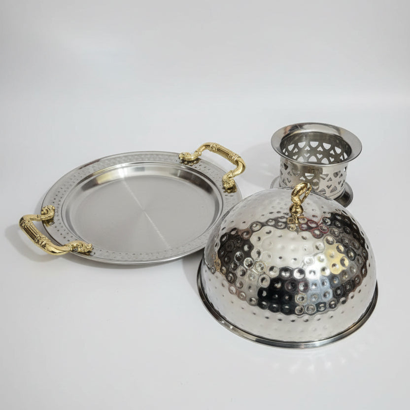 Stainless Steel Chafing Dish Hot Pot with Dome Lid & Candle Stand