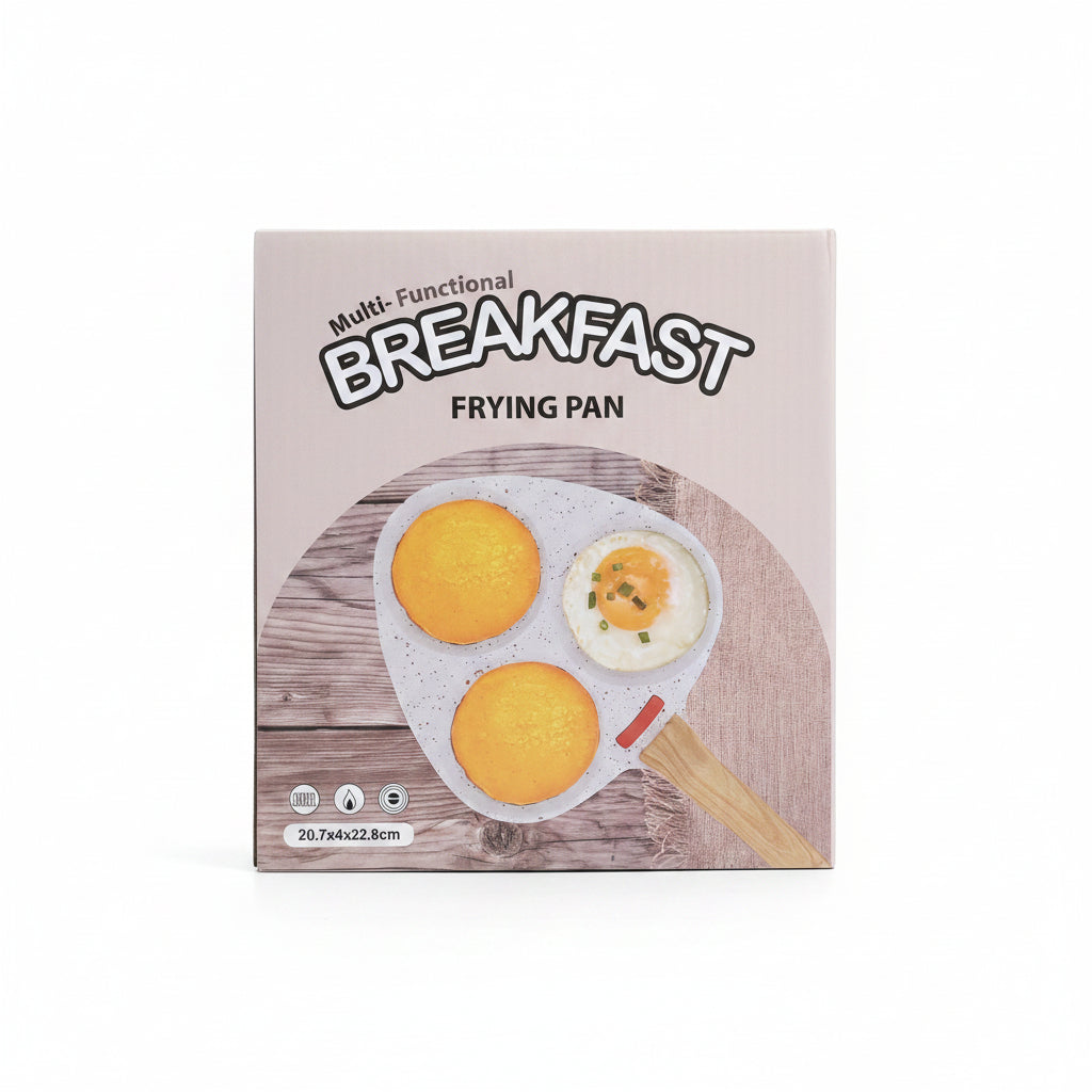 3-Hole Non-Stick Breakfast Frying Pan with Wooden Handle