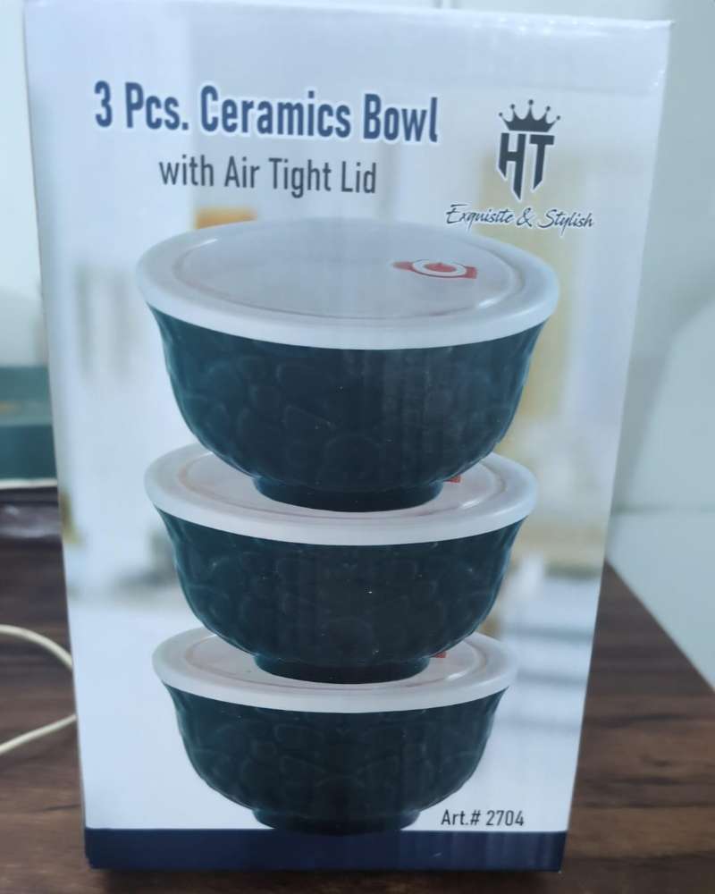 3 PCS CERAMIC BOWL SET WITH AIR TIGHT LIDS