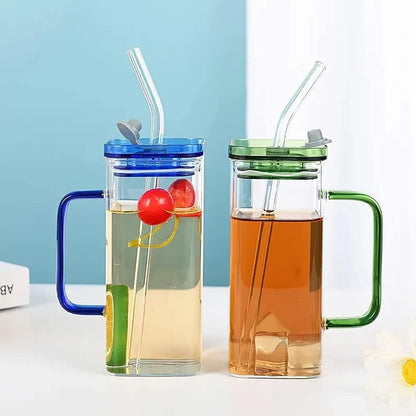 Echou 2-Piece High Borosilicate Glass Sipper Tumbler Set with Lid & Straw