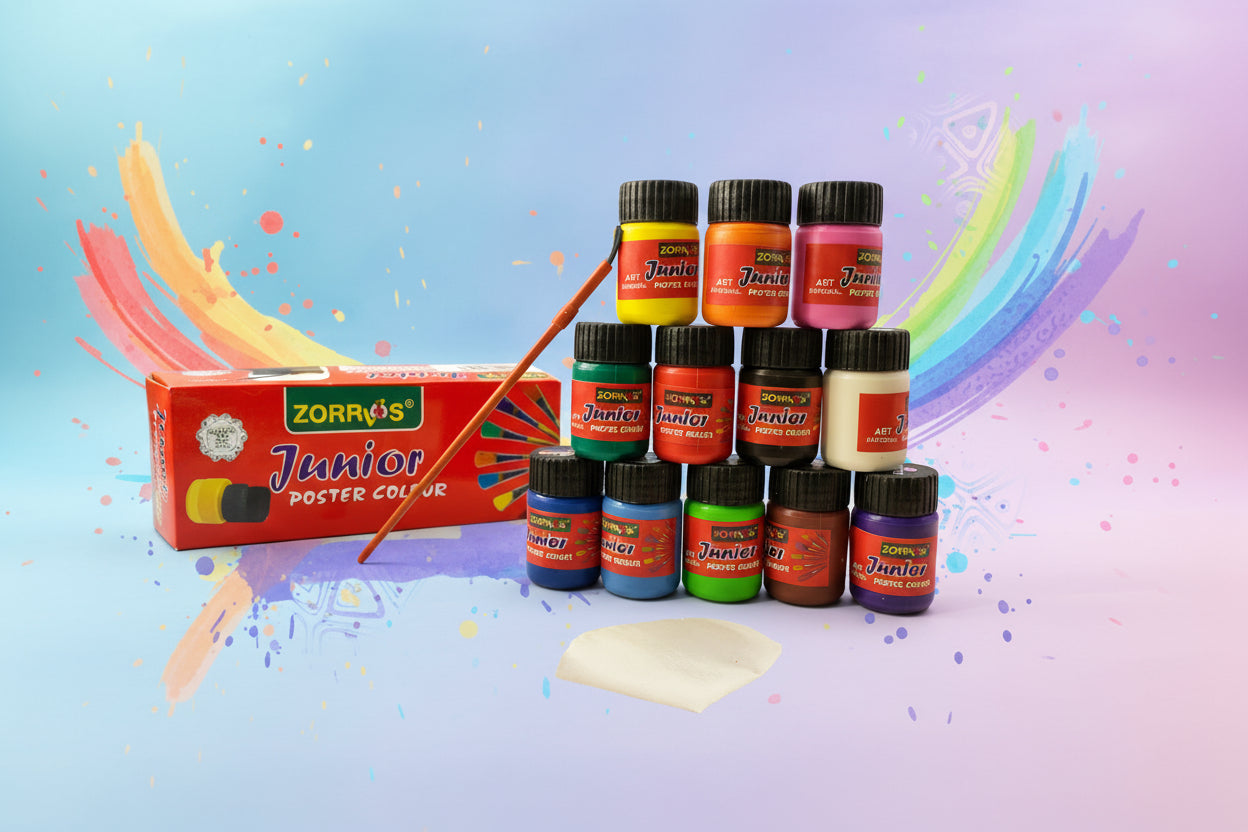Junior 12-Piece Poster Color Set with Brush – High-Quality Art Kit