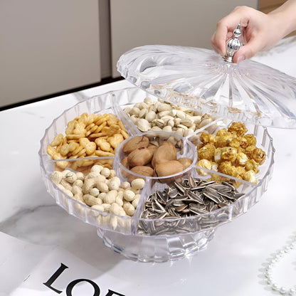 Deluxe Multi-Compartment Acrylic Candy & Dry Fruit Box with Lid & Pedestal Base