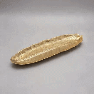 Luxury Gold Banana Leaf Decorative Tray – Elegant Metal Serving Platter & Centerpiece