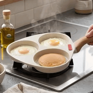 3-Hole Non-Stick Breakfast Frying Pan with Wooden Handle
