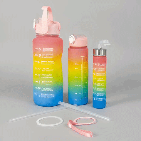3in1 Ombre Motivational Water Bottle with Time Marker & Straw Lid