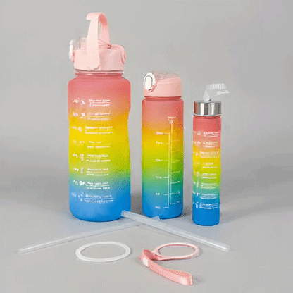 3in1 Ombre Motivational Water Bottle with Time Marker & Straw Lid