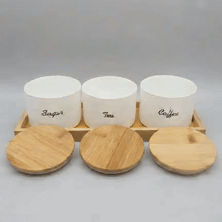 Storage Jar Set with Bamboo Lids & Wooden Tray