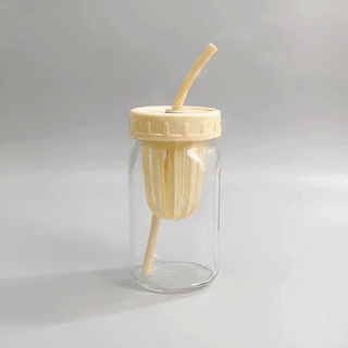 Glass Tumbler with Handle & Straw