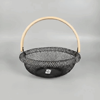 Woven Metal Wire Basket with Wooden Handle – Round Storage & Fruit Basket