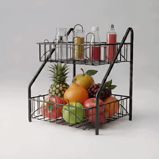 2-Tier Fruit Basket with Bottle Rack – Kitchen Storage Stand