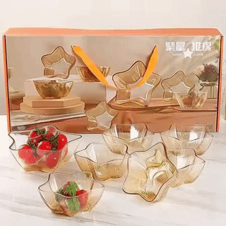Jiajia Gift 7-Piece Amber Star-Shaped Glass Bowl & Plate Serving Set
