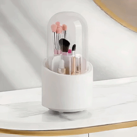 Rotating Makeup Brush Holder with Dustproof Lid