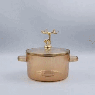 Echou Ribbed High Borosilicate Glass Serving Bowl with Golden Deer Lid Handle