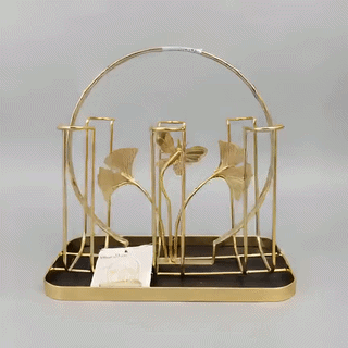 Gold Wire Cup Holder Rack with Butterfly & Leaf Design