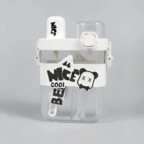 Nice Cool Bear Water Bottle with Straw & Detachable Strap
