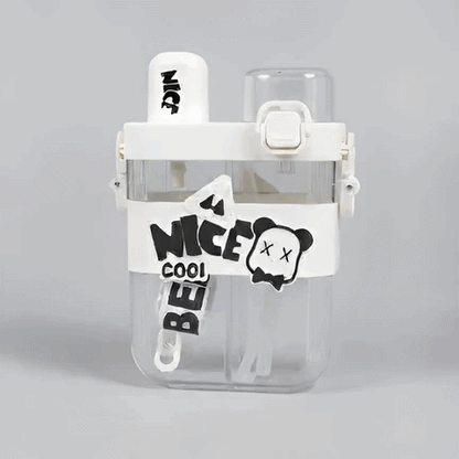 Nice Cool Bear Water Bottle with Straw & Detachable Strap