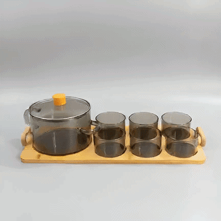 Echou 8-Piece High Borosilicate Glass Dessert & Soup Serving Set with Wooden Display Tray
