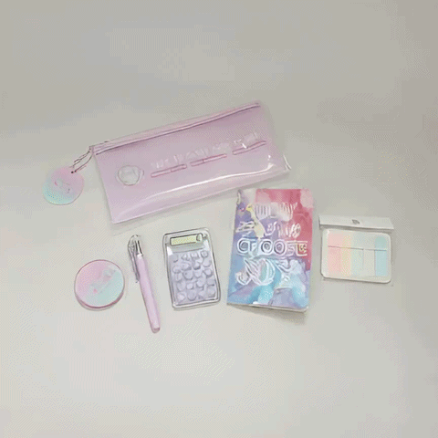 Pastel Stationery Gift Set – Pouch, Notebook, Calculator, Pen & Sticky Notes