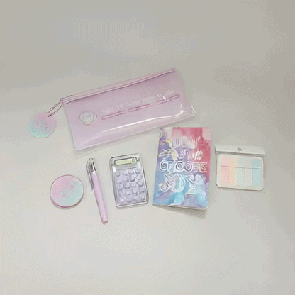 Pastel Stationery Gift Set – Pouch, Notebook, Calculator, Pen & Sticky Notes
