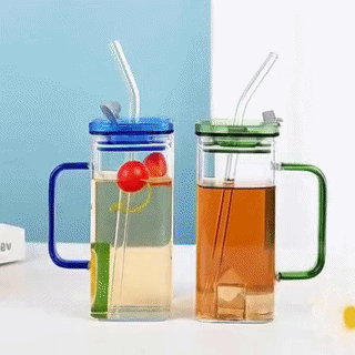 Echou 2-Piece High Borosilicate Glass Sipper Tumbler Set with Lid & Straw
